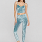 Blue Trophy Yoga velvet cropped leggings, made in USA