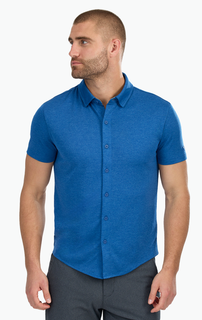 Short Sleeve Button Down Polo Solid // Blue