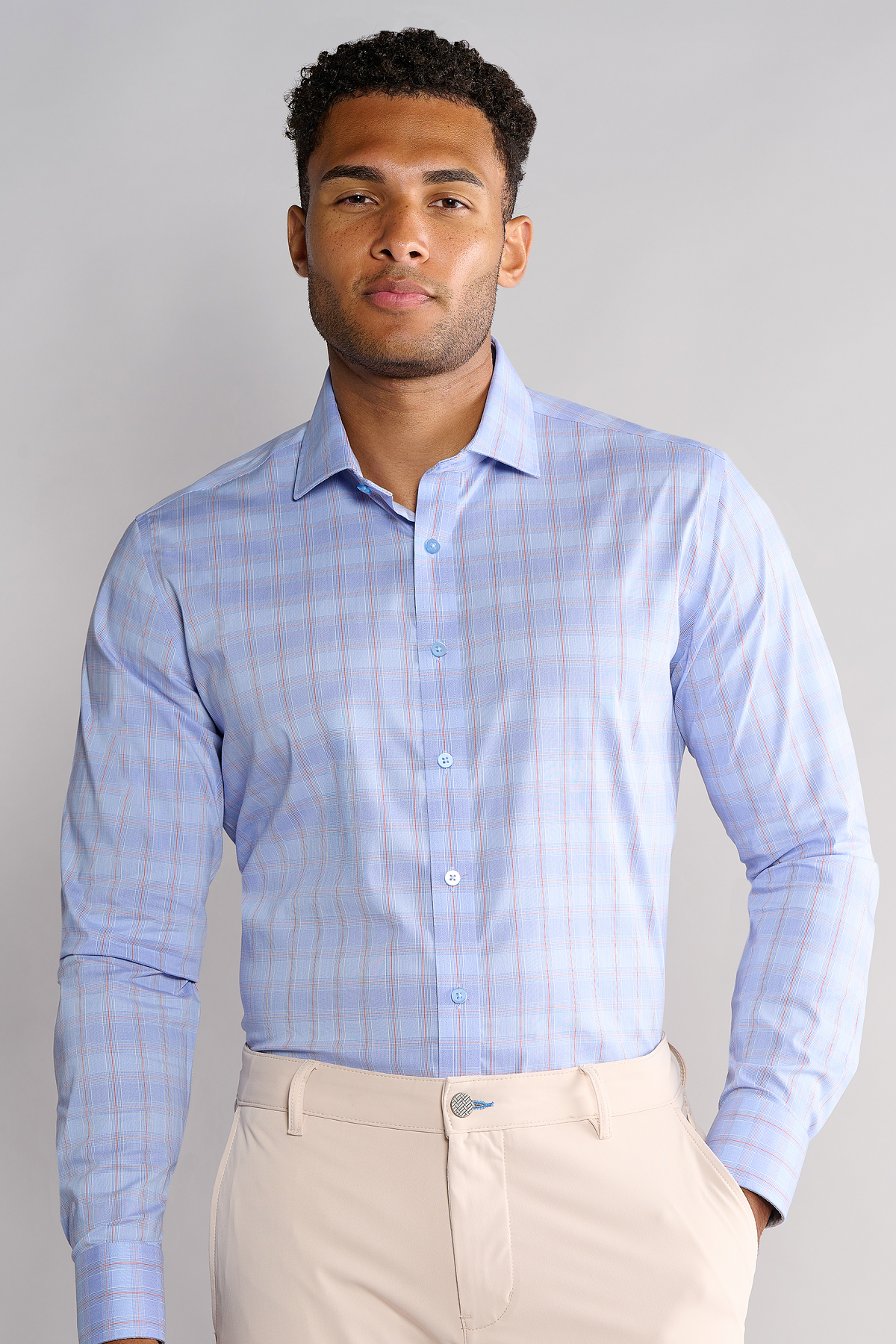 Twillory Leader Non-Iron Plaid Blue Prince of Wales shirt, men's button-up with a classic plaid pattern and crisp, wrinkle-free fabric.