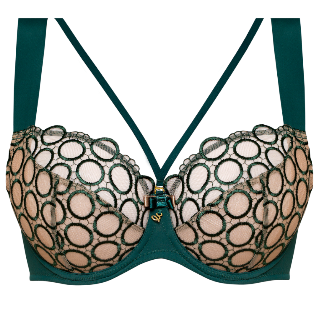 Samanta Boobie Emerald Sheer Mesh Tulle Tulip Seam Balconette Bra-3