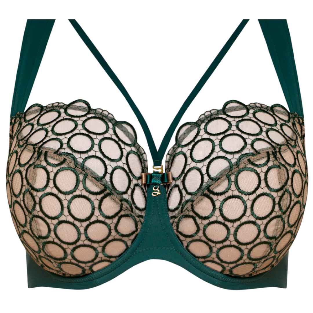 Samanta Boobie Emerald Sheer Mesh Tulle Tulip Seam Balconette Bra-4