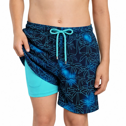 Foggy Palms Boys Hybrid Short, Swim and Play Trunk