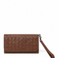 Deux Mains woven brown wristlet wallet, front view