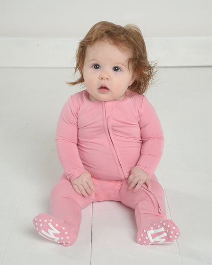 Pink Bamboo Baby Pajamas – Zipper Footie