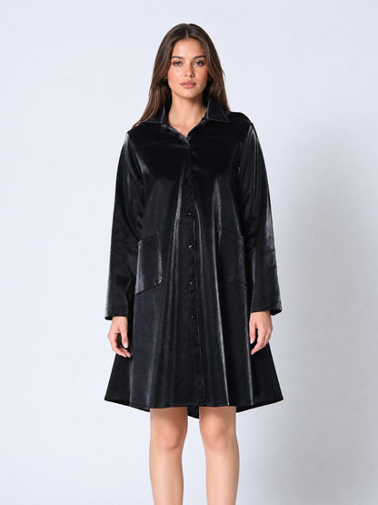 Gracia Fashion Women's Button Down Glossy Rain Coat