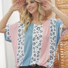BiBi Leopard Stripe Printed French Terry Oversized Top - PINK/BLUE