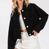 bytos Button Down Cropped Denim Jacket with Patch Pockets - Black