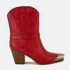 Beast Fashion Faux Leather Metal Toe Ankle Boots - Red