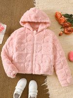 Children's Heart Pattern Fuzzy Hooded Outerwear - Farnelli