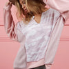 BiBi Camo Printed French Terry Knit Color Block Top - DUSTY PINK