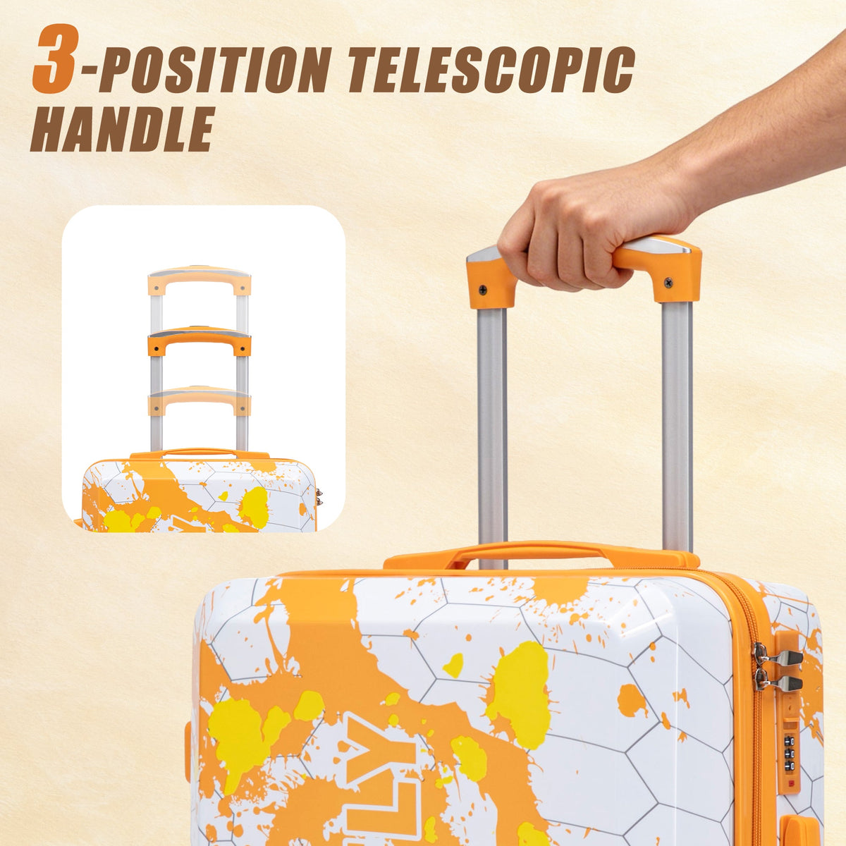 HouseOfZazla orange 3-piece hard case luggage set with spinner wheels