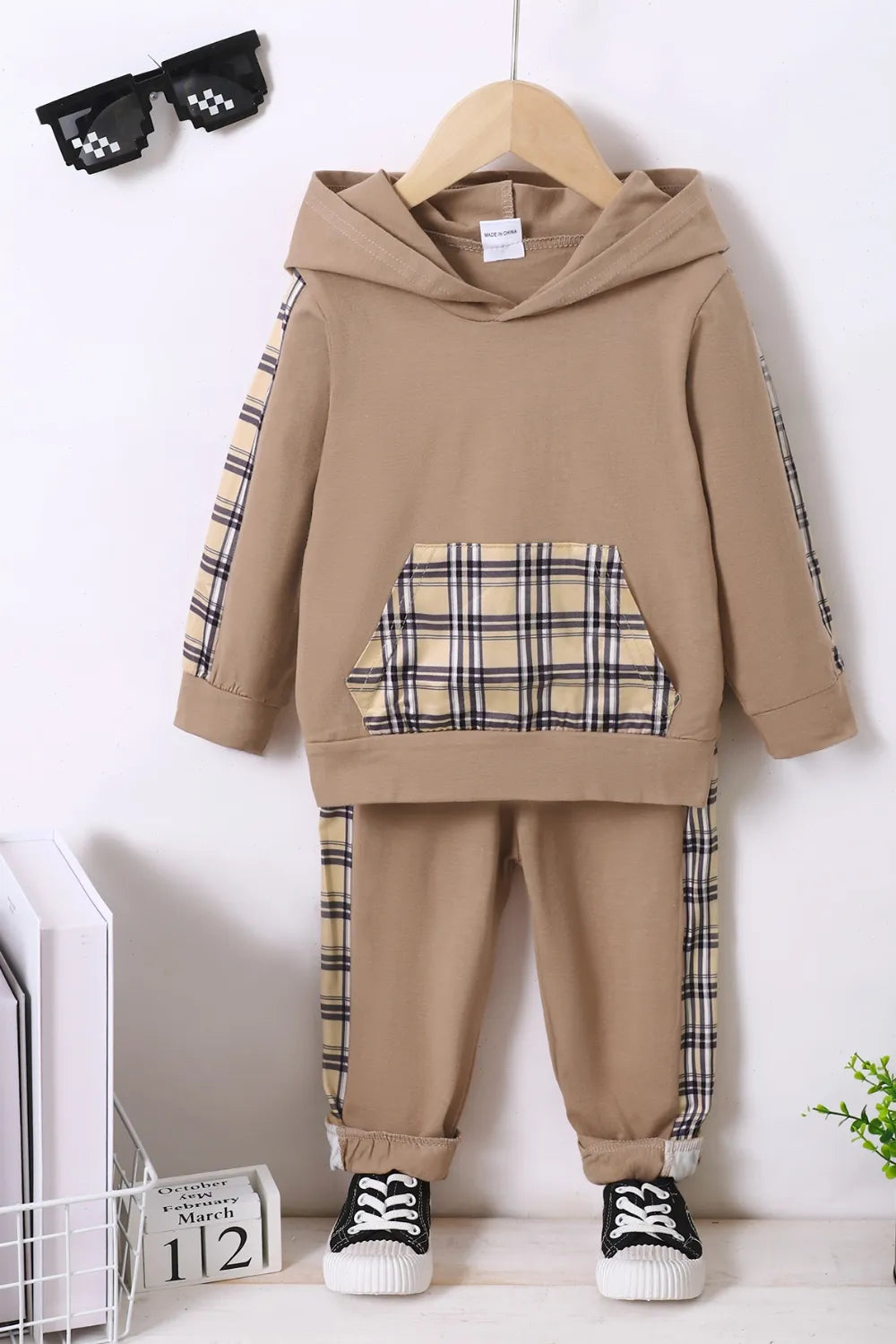 Children's Plaid Hoodie and pants Set - Farnelli