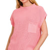 Zenana Mock Neck Short Sleeve Sweater - DK PINK