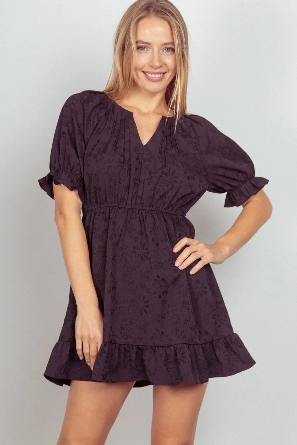 VERY J Floral Textured Woven Ruffled Mini Dress - Farnelli