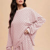Annie Wear Checkered Round Neck Top and Drawstring Shorts Set - Blush Pink