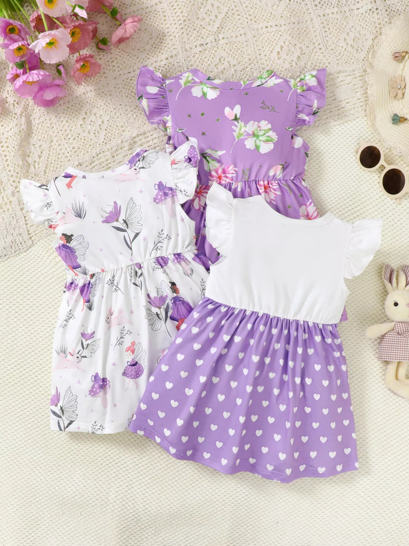 3-Piece Children's Printed Ruffle Sleeve Baby Dress - Farnelli