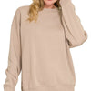 Zenana Fleece Crewneck Long Sleeve Sweatshirt - ASH MOCHA