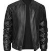 Men's Plus Size Zip Up Casual Leather Jacket - Black
