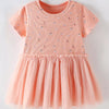 Children's Printed Tulle Layered Dress - Watermelon pink
