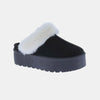Weeboo Thick Bottom Fur Trim Snow Slippers - Black