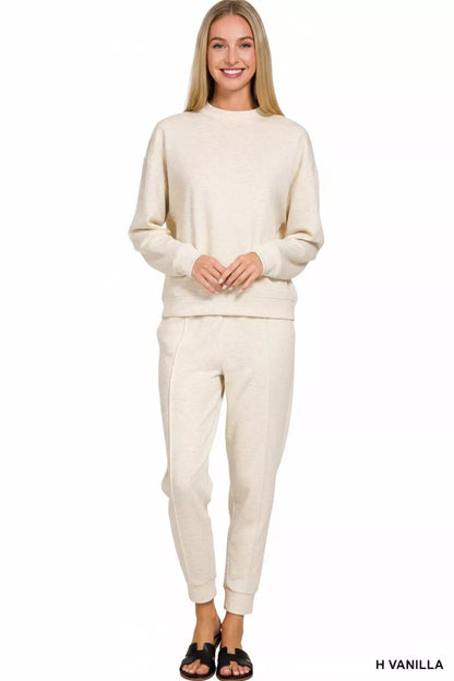 Zenana Scuba Mock Neck Sweatshirt and Joggers Set - Farnelli