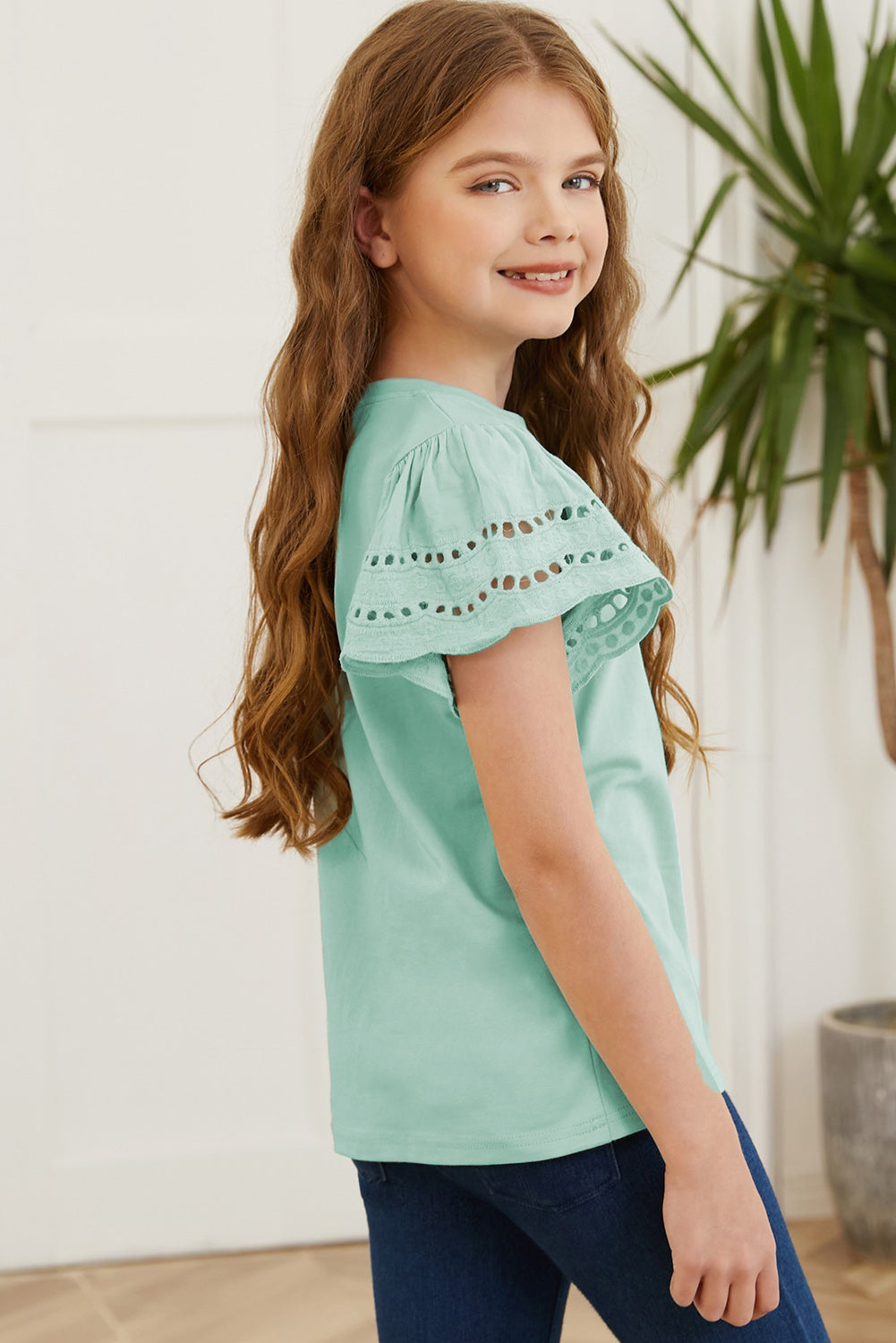 Round Neck Flutter Sleeve T-Shirt - Farnelli