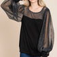 Super Lady Full Size Metallic Mesh Lantern Sleeve Blouse - Farnelli
