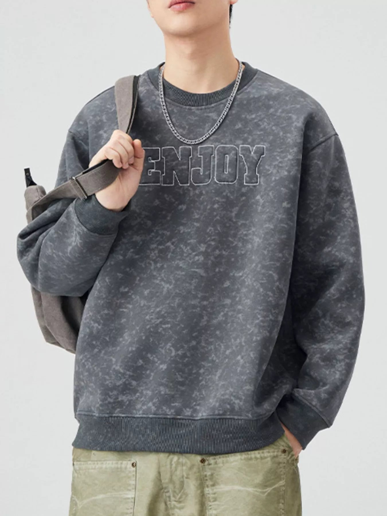 Men's Plus Size Enjoy Round Neck Long Sleeve Sweatshirt - Farnelli