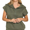 Zenana Scuba Half Zip Top - DK OLIVE