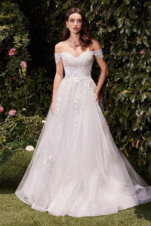 Off The Shoulder A-Line Lace & Tulle Wedding Dress - Farnelli