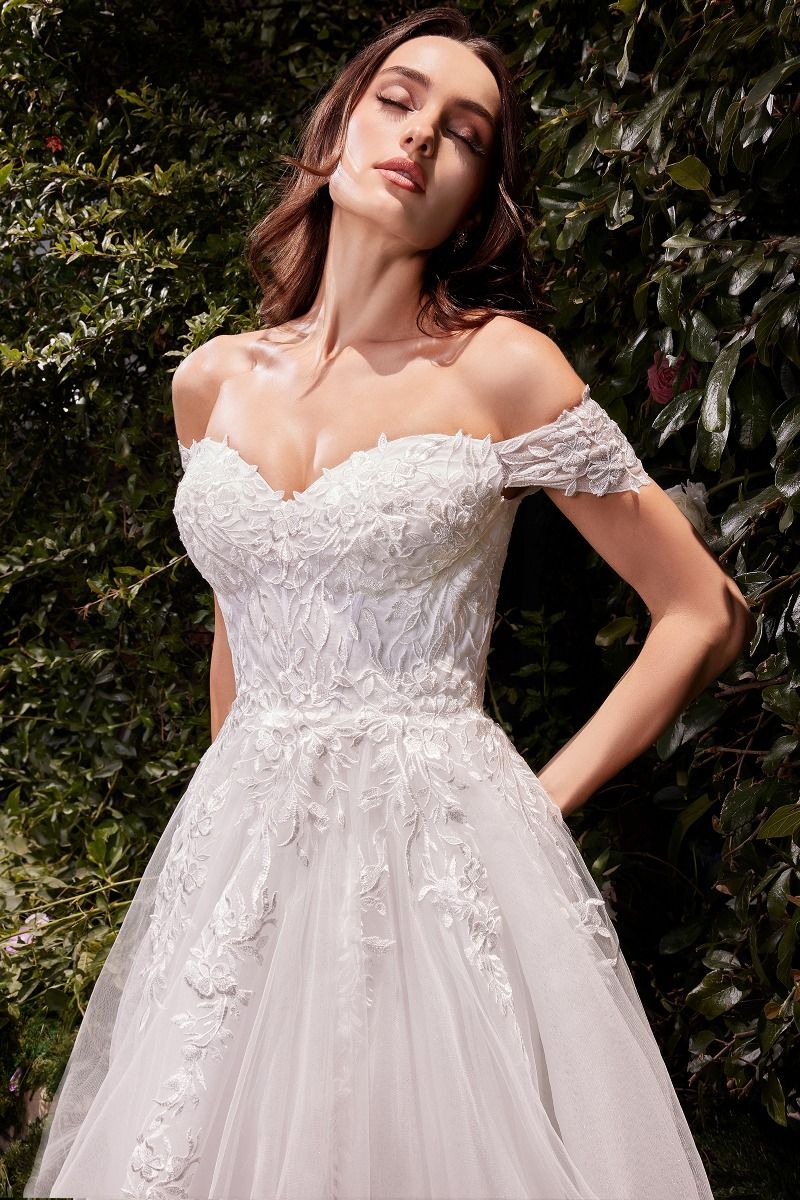 Off The Shoulder A-Line Lace & Tulle Wedding Dress - Farnelli