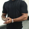 Men's Plus Size Striped Round Neck Short Sleeve T-Shirt - Black