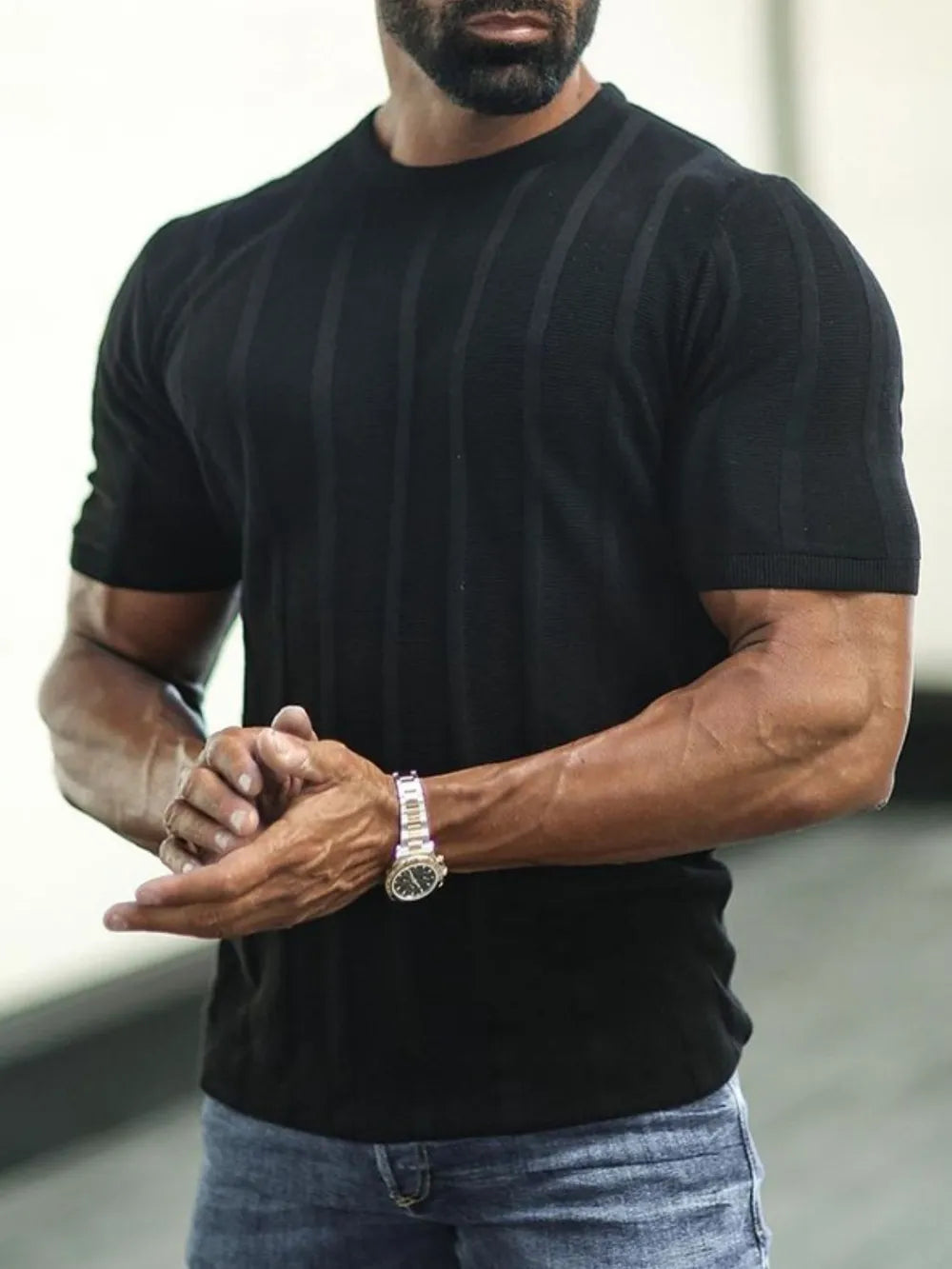 Men's Plus Size Striped Round Neck Short Sleeve T-Shirt - Farnelli