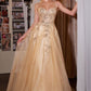 Ladivine C177 Floral Lace Applique A-Line Glitter Tulle Gown
