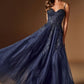 Ladivine C177 Floral Lace Applique A-Line Glitter Tulle Gown