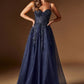 Ladivine C177 Floral Lace Applique A-Line Glitter Tulle Gown