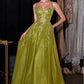Ladivine C177 Floral Lace Applique A-Line Glitter Tulle Gown