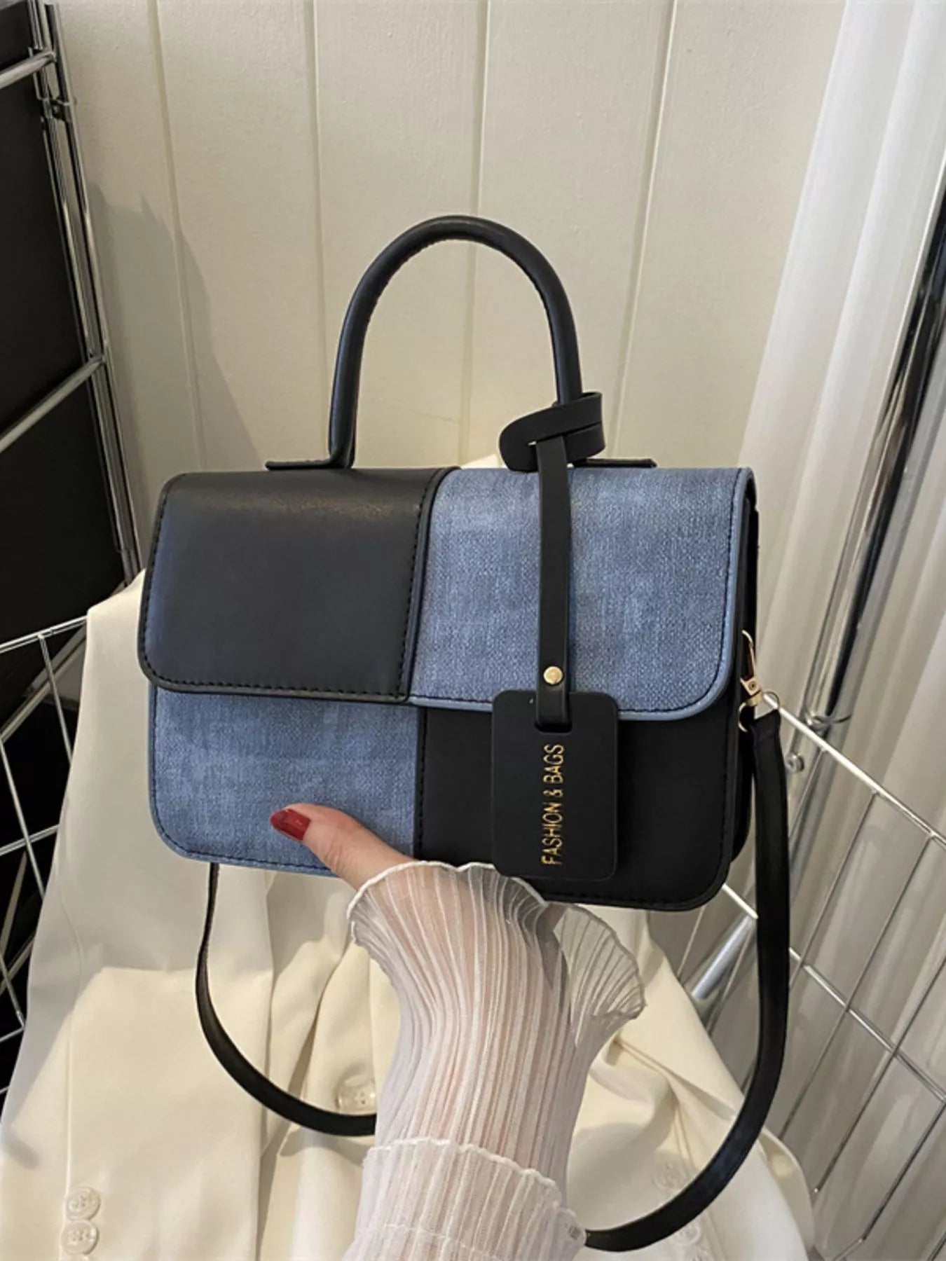 Two-Tone PU Leather Crossbody Bag - Farnelli