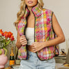 BiBi Quilted Washed Plaid Snap Down Vest - Stained Glass