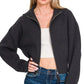 Zenana Ribbed Collared Zip Up Sweater Cardigan - Farnelli
