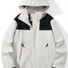 Men's Full Size Color Block Windproof Hooded Jacket Plus Size - Ivory