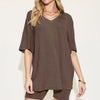 Basic Bae Full Size V-Neck Drop Shoulder T-Shirt and Shorts Set - Chocolate