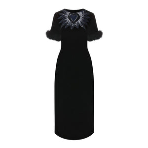 Fendi Fur Trim Velvet Midi Dress Women