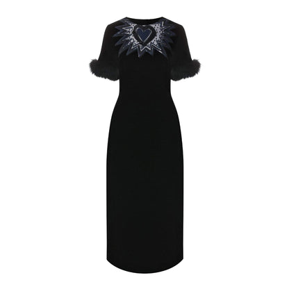 Fendi Fur Trim Velvet Midi Dress Women