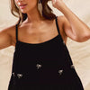 SO ME Holiday Velvet Ribbon Rhinestone Christmas Top - BLACK