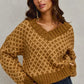 SO ME Color Block Textured Christmas Sweater V Neck Top - Farnelli