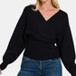 Zenana Cross Wrap Rib Long Sleeve Sweater - Farnelli
