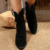 Point Toe Block Heels Boots - Black