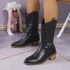 Point Toe Block Heels Boots - Black