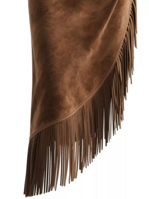 Full Size Suede Fringe Asymmetric Skirt Plus Size - Farnelli